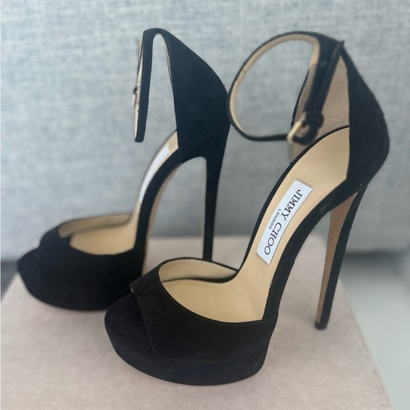 Jimmy Choo Black Suede 150mm Platform pump -NEW IN BOX- size 37 - Picture 5 of 9